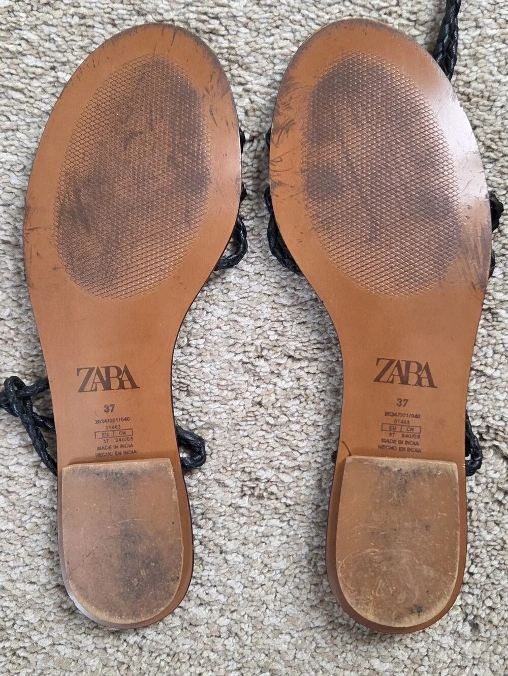 Zara Black Braided Leather Lace-Up Flat Sandals - Picture 6 of 8